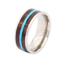 Mens titanium wood inlay rings, silver titanium ring band jewelry